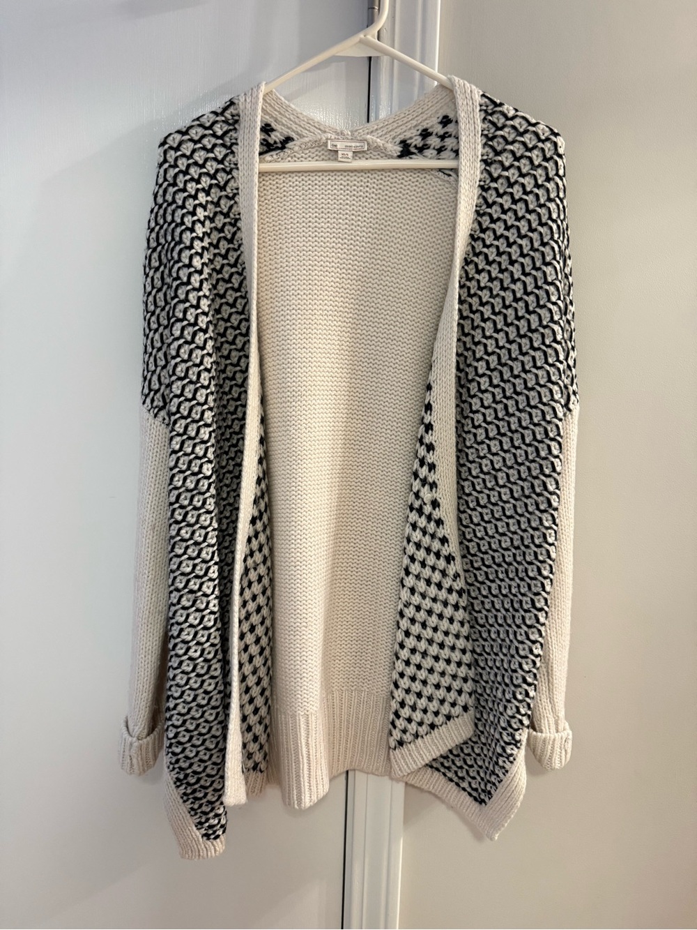 GAP Cream and Black Textured Open-Front Cardigan